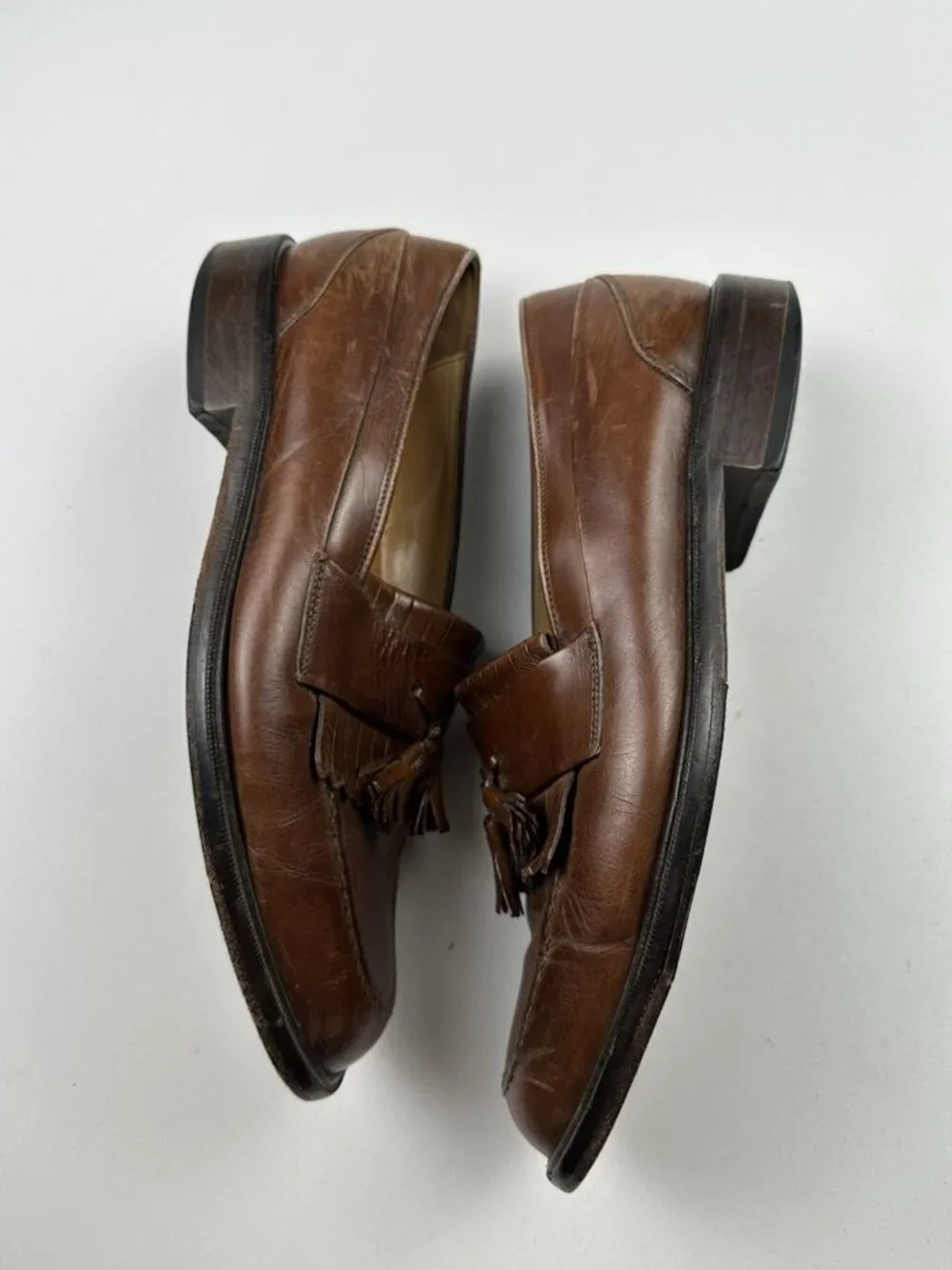 Bostonian Mens Brown Leather Loafers Shoes 9 M Moc Toe Tassels Brown
